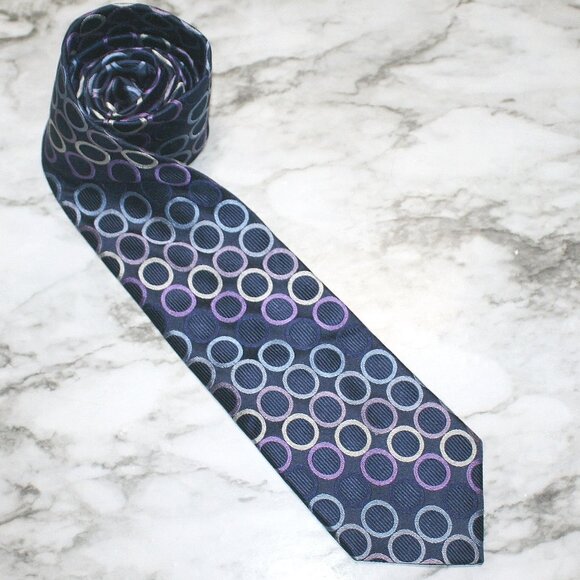 MICHAEL KORS Neck Tie Blue Multicolor Circles Accessory Silk Menswear Necktie - Picture 1 of 11